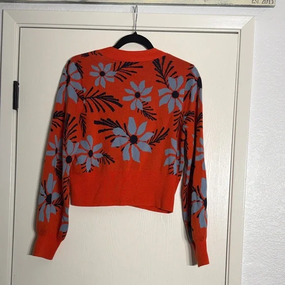 CAbi Orange Floral V-Neck Button Cardigan women’s size small - Picture 6 of 6